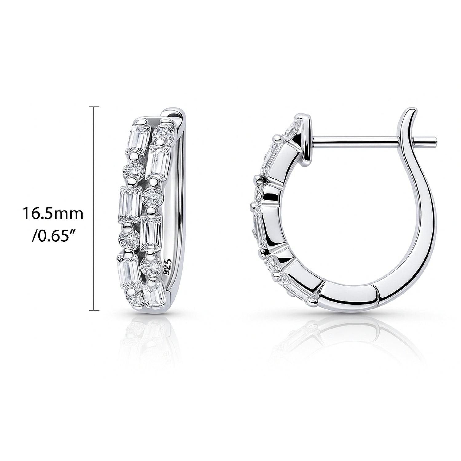 Bar CZ Small Huggie Earrings in Sterling Silver 0.7 inch, 3 of 7