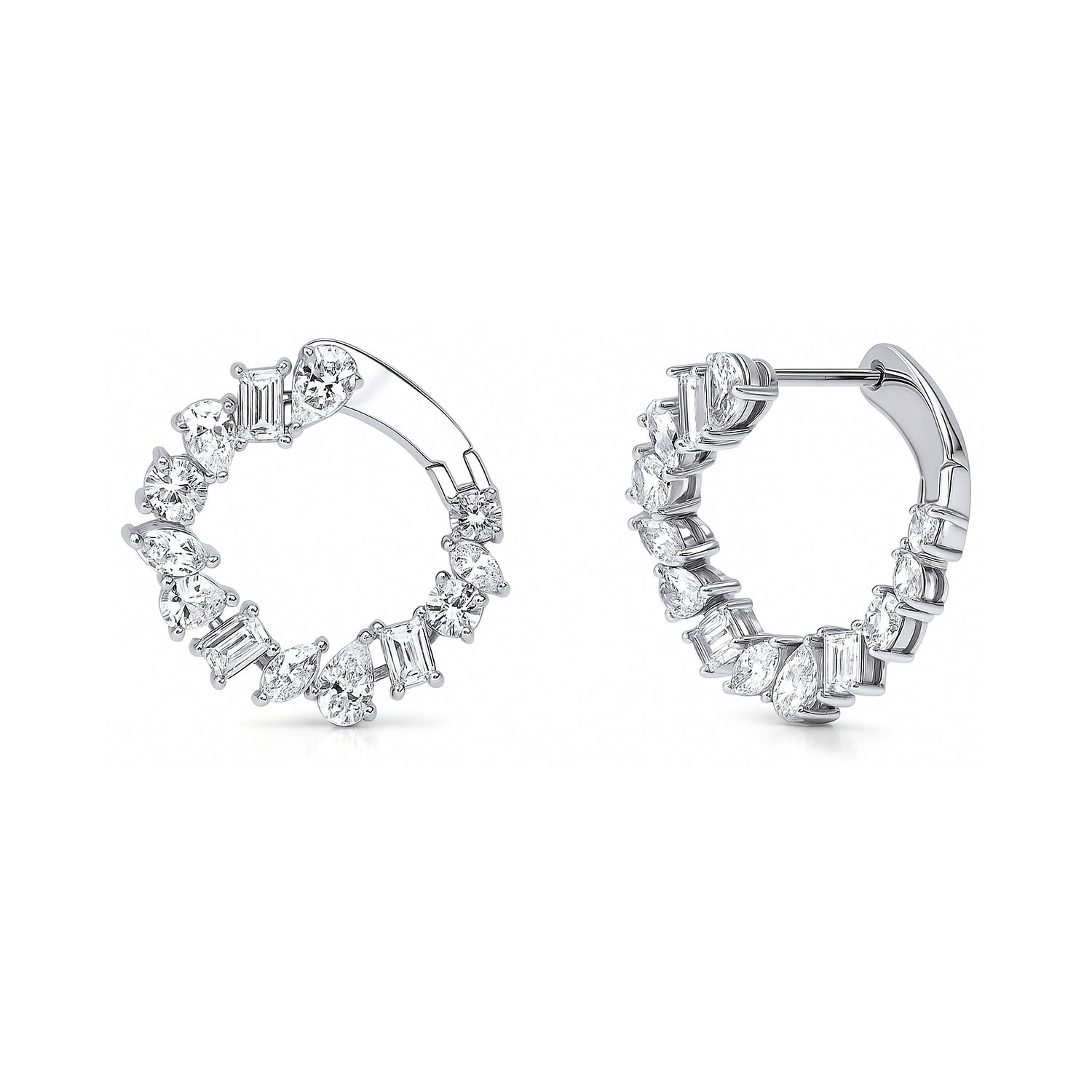 Cluster CZ Small Hoop Earrings in Sterling Silver 0.8 inch, 1 of 9