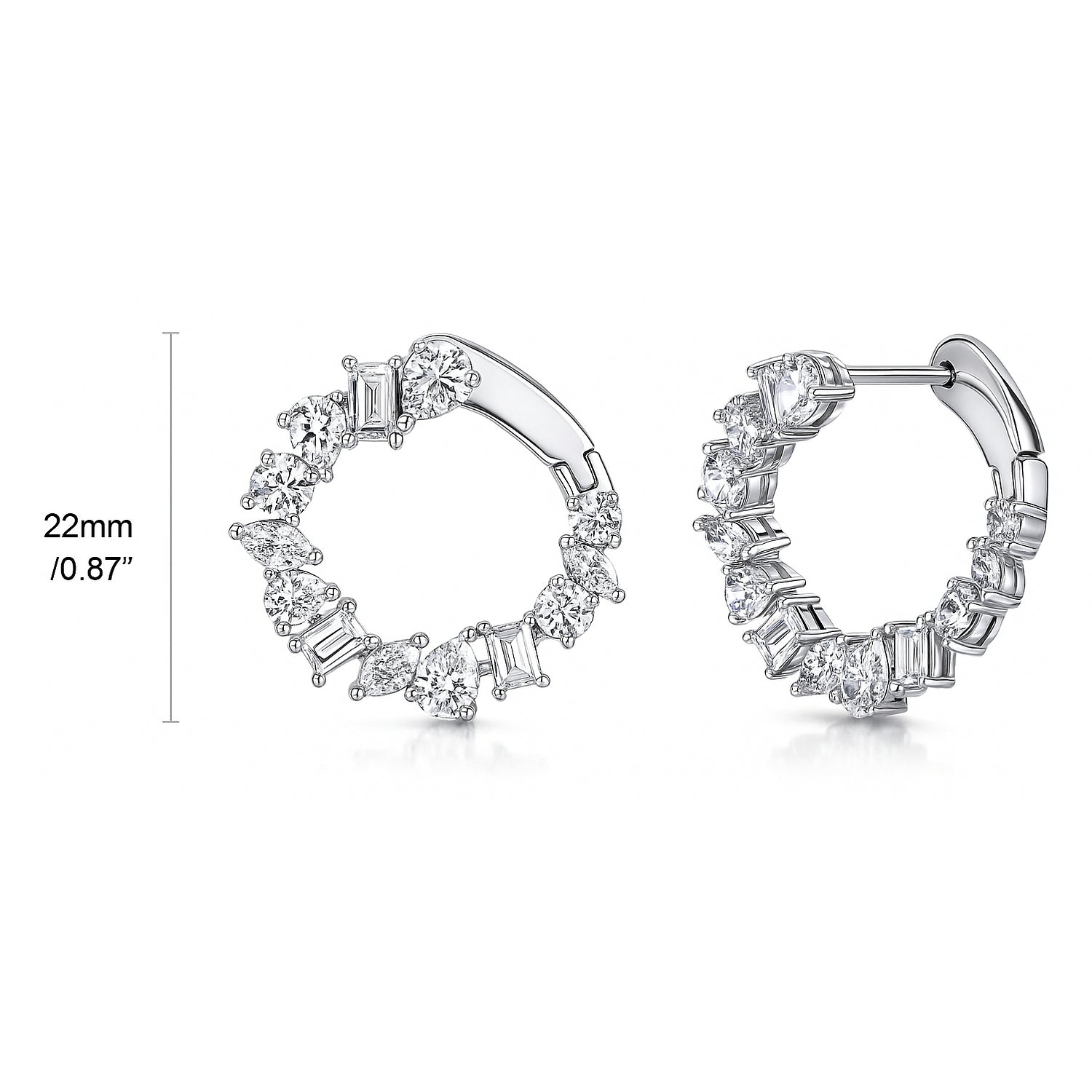 Cluster CZ Small Hoop Earrings in Sterling Silver 0.8 inch, 4 of 9
