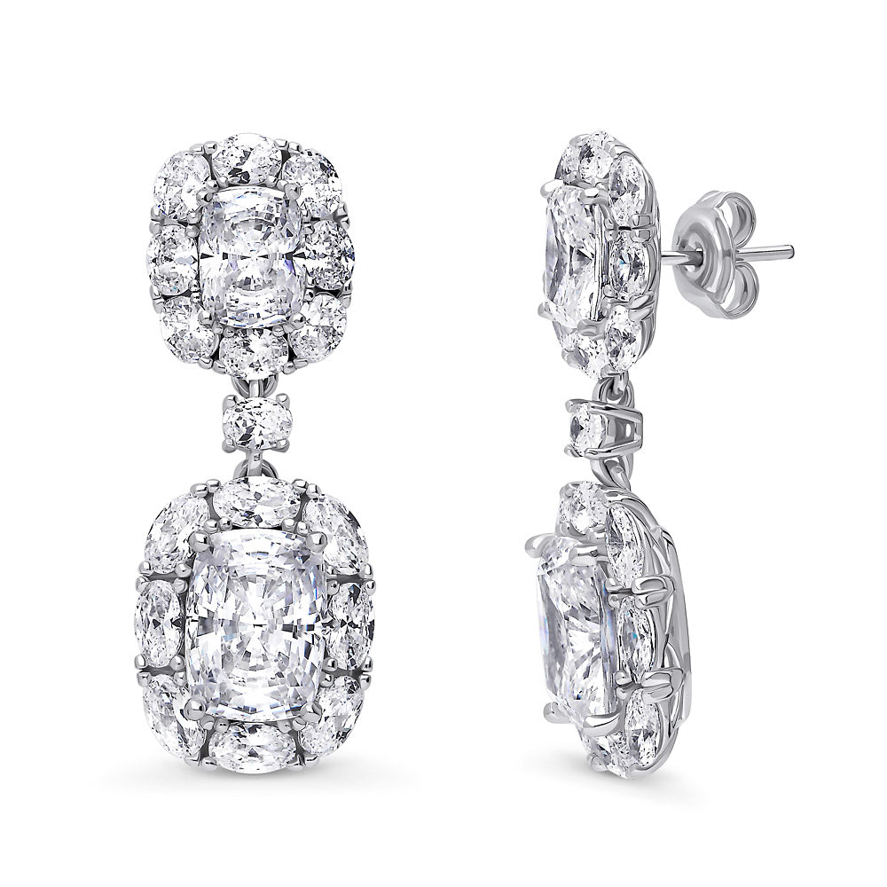 Halo Cushion CZ Chandelier Earrings in Sterling Silver, 1 of 9