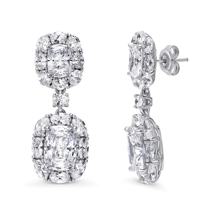 Halo Cushion CZ Chandelier Earrings in Sterling Silver