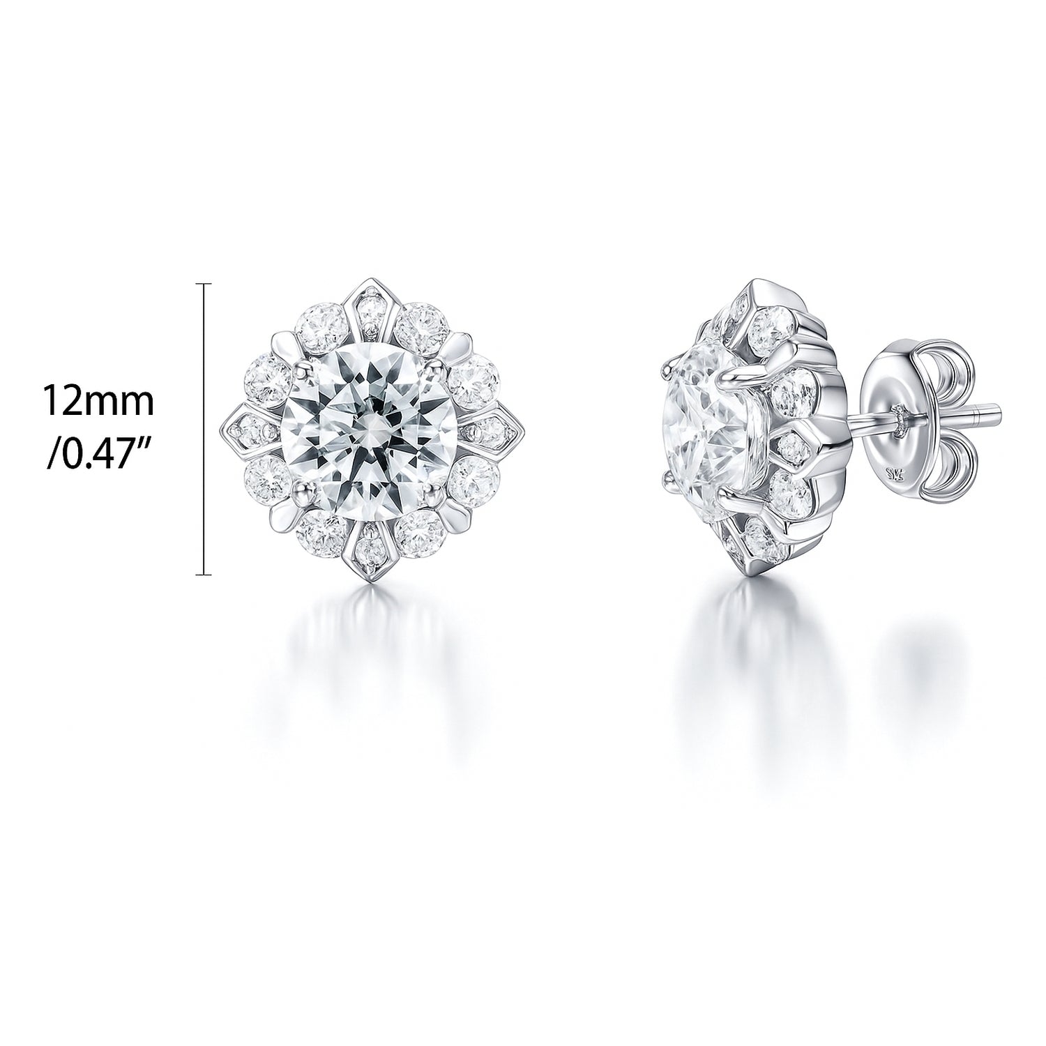 Halo Flower CZ Necklace and Earrings in Sterling Silver, 4 of 7