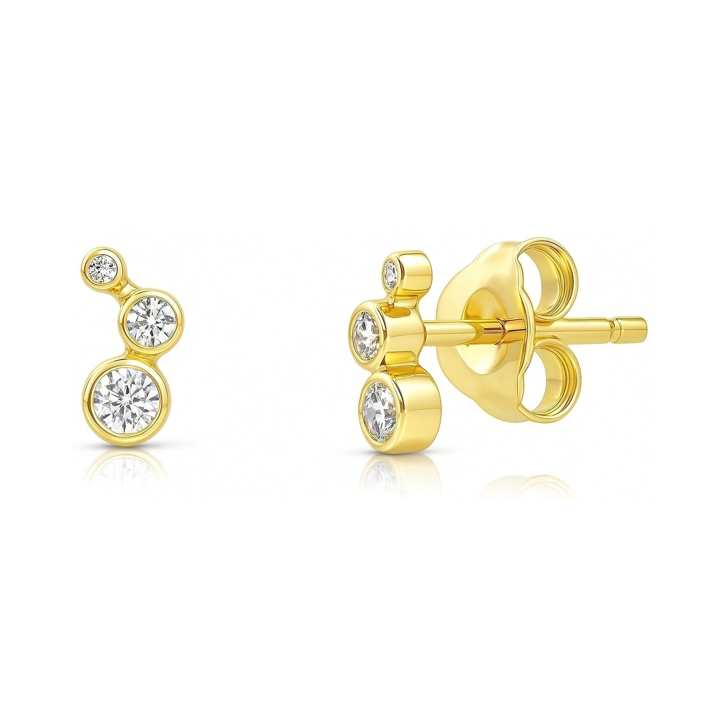 Cartilage Graduated CZ Cartilage Stud Earrings in Sterling Silver, Yellow Gold Flashed