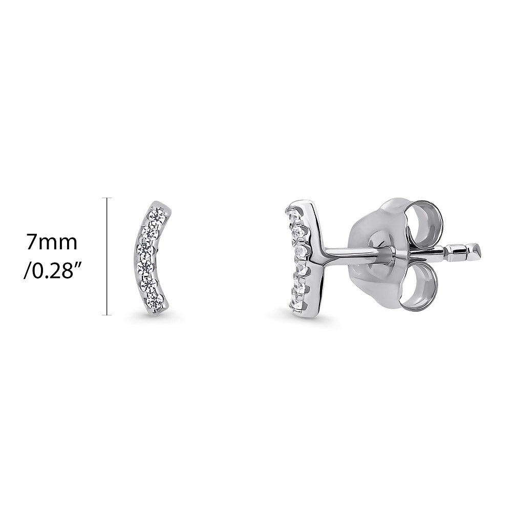 Front view of Bar CZ Stud Earrings in Sterling Silver, Rhodium Plated
