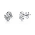 Rose Flower CZ Cartilage Stud Earrings in Sterling Silver, Rhodium Plated