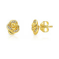 Rose Flower CZ Cartilage Stud Earrings in Sterling Silver, Yellow Gold Flashed