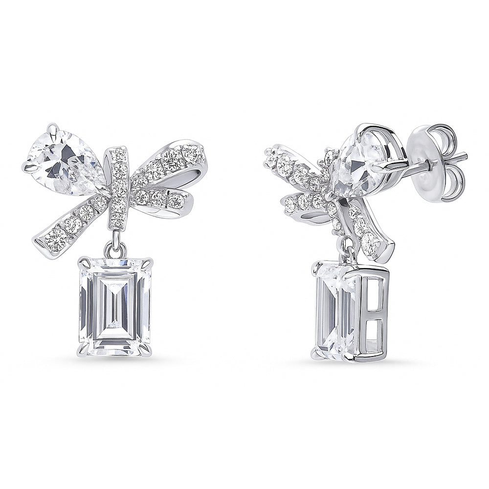 Ribbon Bow Tie CZ Earrings in Sterling Silver