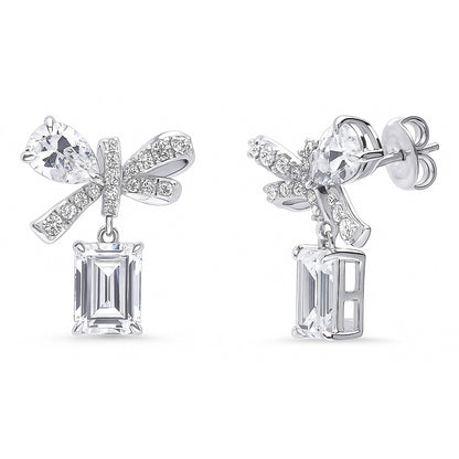 Ribbon Bow Tie CZ Earrings in Sterling Silver
