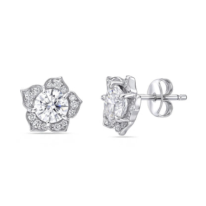Flower Halo CZ Necklace and Earrings in Sterling Silver
