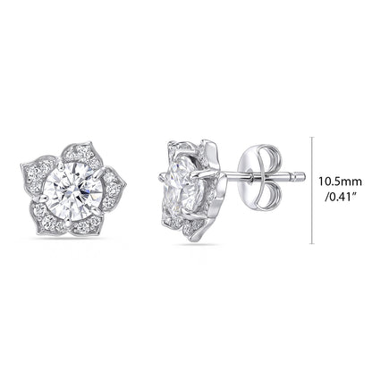 Flower Halo CZ Necklace and Earrings in Sterling Silver