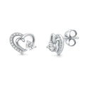 Open Heart CZ Stud Earrings in Sterling Silver, Rhodium Plated