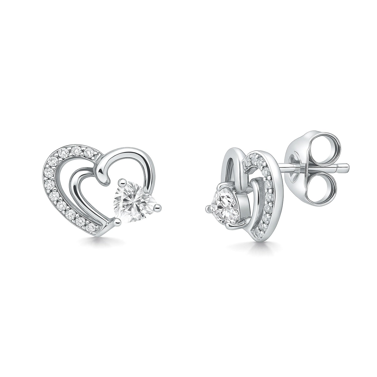 Open Heart CZ Stud Earrings in Sterling Silver