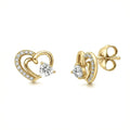 Open Heart CZ Stud Earrings in Sterling Silver, Gold Flashed