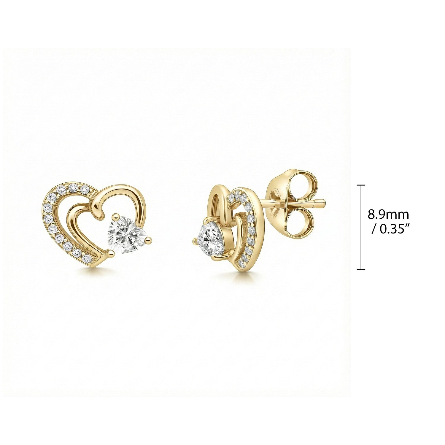 Open Heart CZ Stud Earrings in Sterling Silver, Gold Flashed