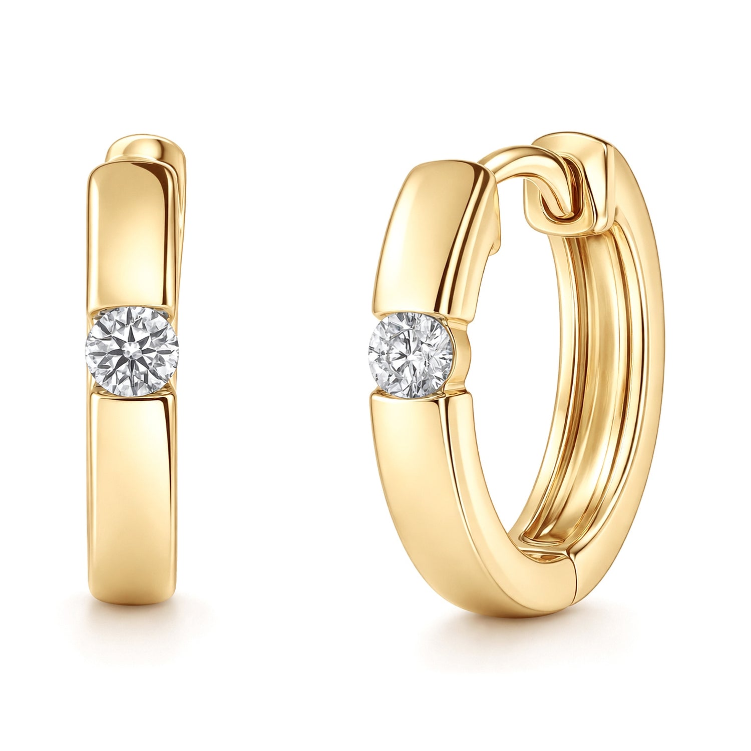 Solitaire CZ Small Hoop Earrings Gold Flashed 0.6 inch, 0.6 inch, Gold-tone