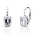 Solitaire Emerald Cut CZ Leverback Earrings in Sterling Silver, Rhodium Plated