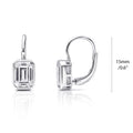 Solitaire Emerald Cut CZ Leverback Earrings in Sterling Silver, Rhodium Plated