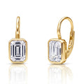 Solitaire Emerald Cut CZ Leverback Earrings in Sterling Silver, Gold Flashed