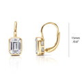Solitaire Emerald Cut CZ Leverback Earrings in Sterling Silver, Gold Flashed