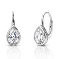 Solitaire 2.6ct Pear CZ Leverback Earrings in Sterling Silver, Rhodium Plated