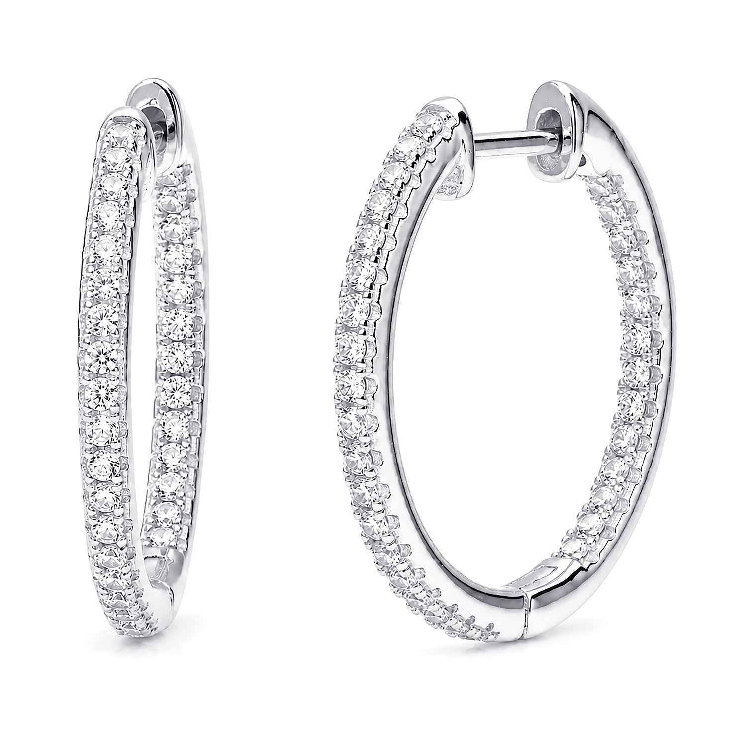 CZ Small Hoop Earrings in Sterling Silver, 0.9 inch