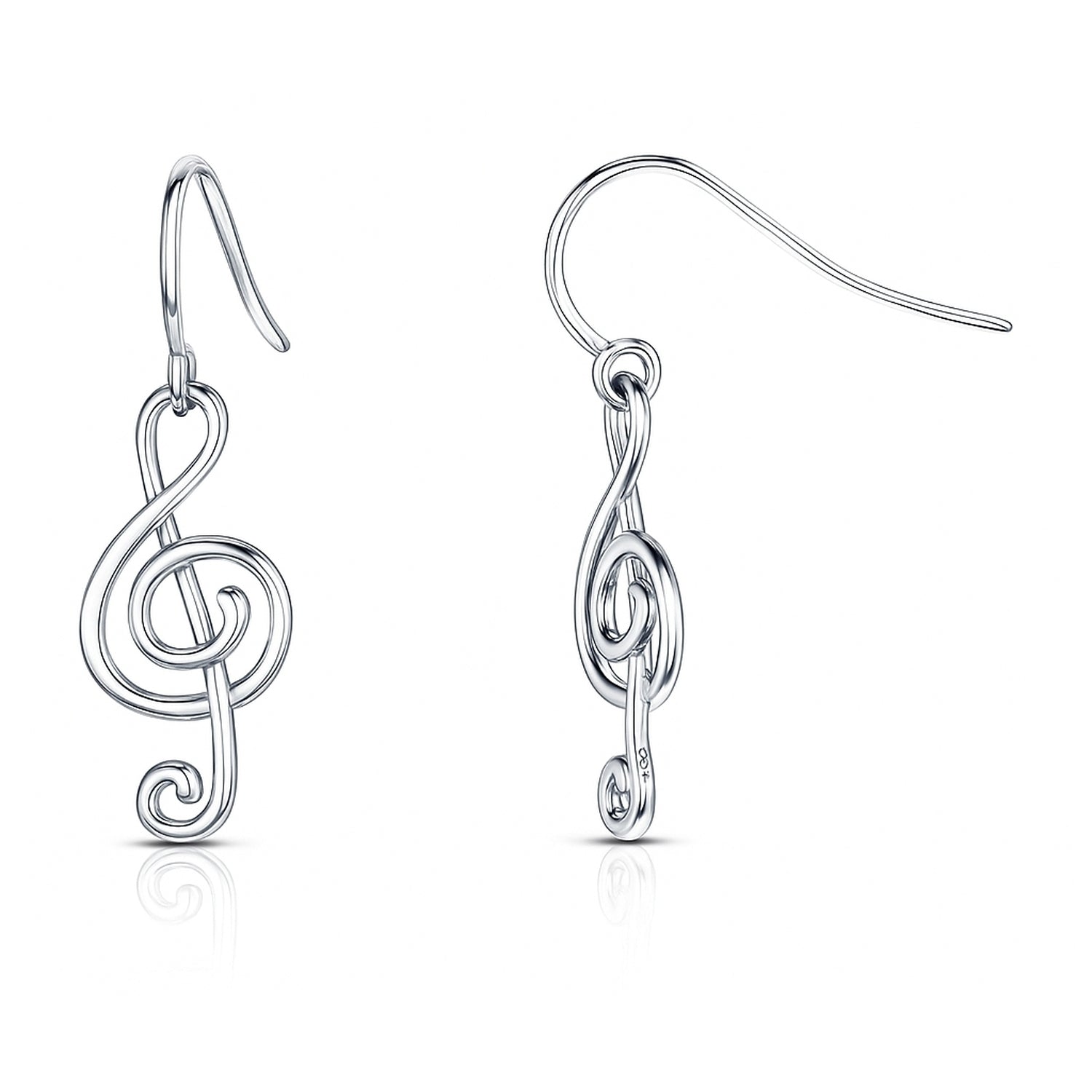 Treble Clef Music Note Fish Hook Earrings in Sterling Silver, 1 of 8