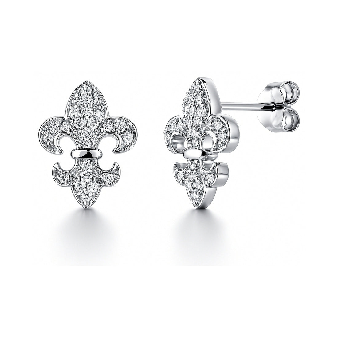 Fleur De Lis CZ Stud Earrings in Sterling Silver