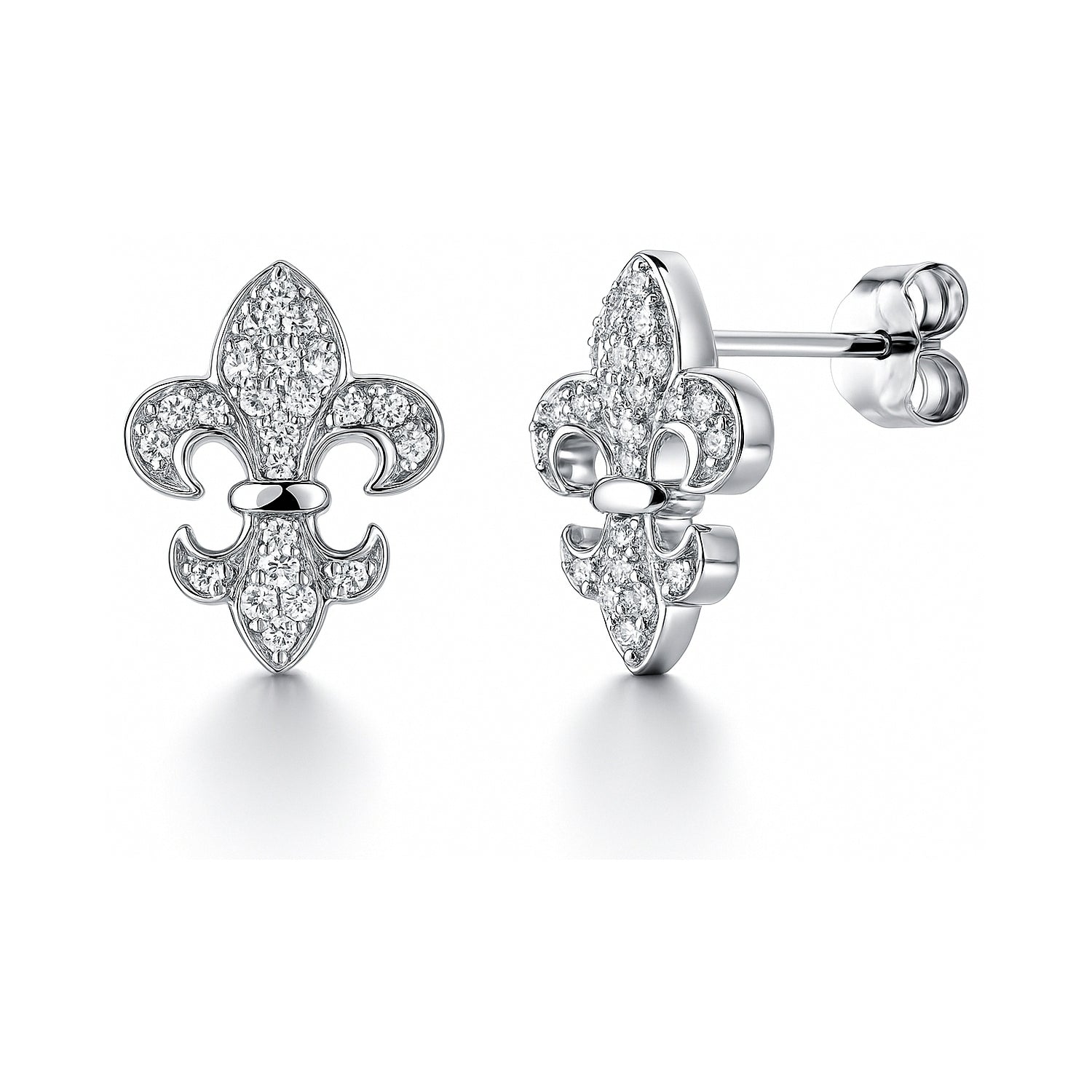 Fleur De Lis CZ Stud Earrings in Sterling Silver