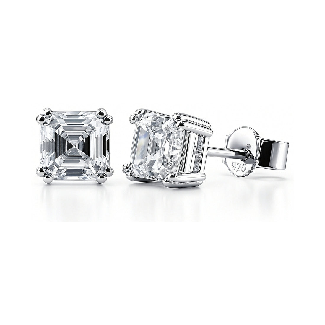 Solitaire Asscher CZ Stud Earrings in Sterling Silver