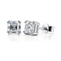 Solitaire Asscher CZ Stud Earrings in Sterling Silver, 4mm