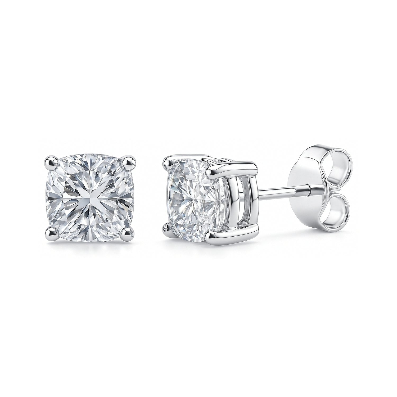 Solitaire Cushion CZ Stud Earrings in Sterling Silver, 5mm