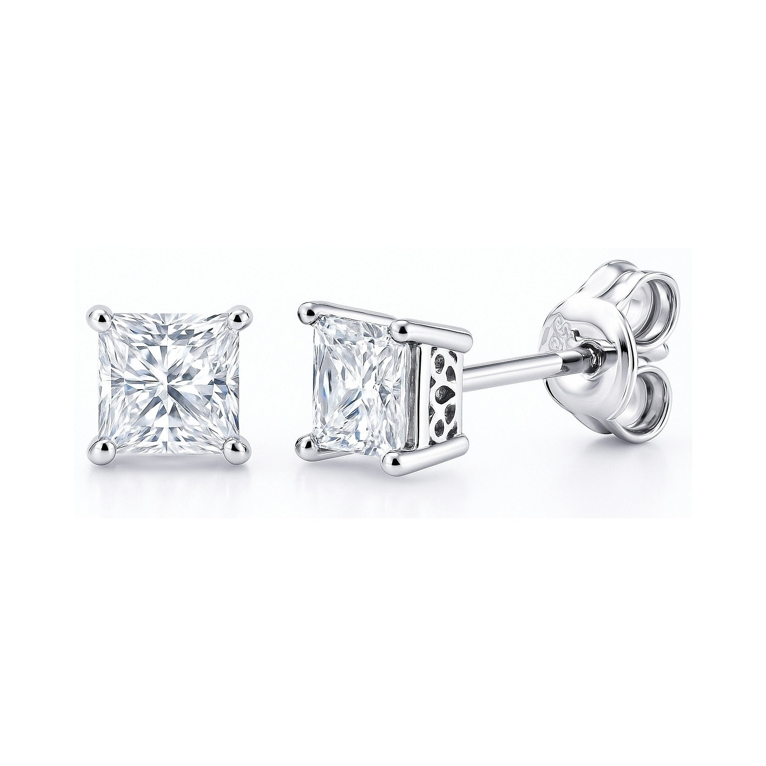 Sterling Silver Solitaire Princess Cut CZ Stud Earrings