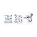 Solitaire Princess CZ Stud Earrings in Sterling Silver, 4mm