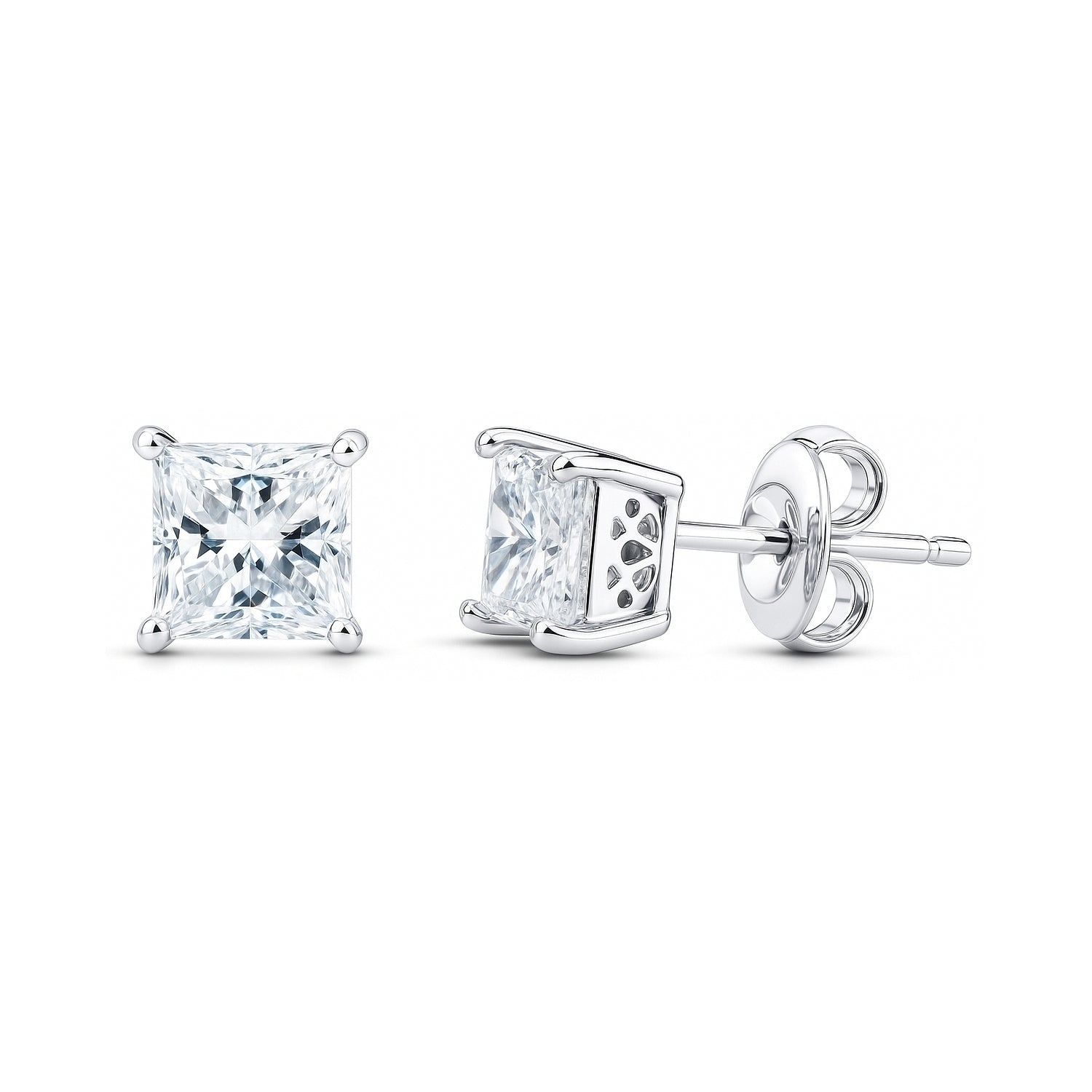 Solitaire Princess CZ Stud Earrings in Sterling Silver, 5mm