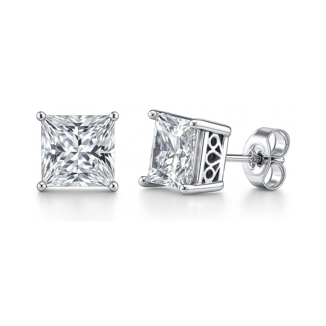 Solitaire Princess CZ Stud Earrings in Sterling Silver