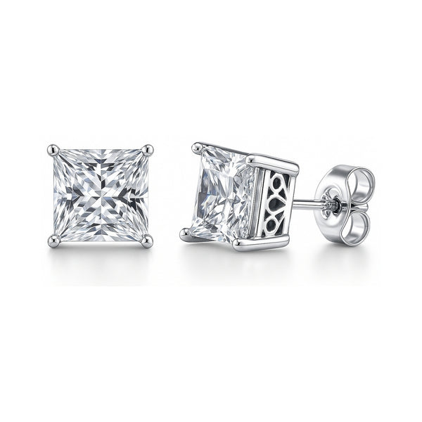 Sterling Silver Solitaire Princess Cut CZ Stud Earrings