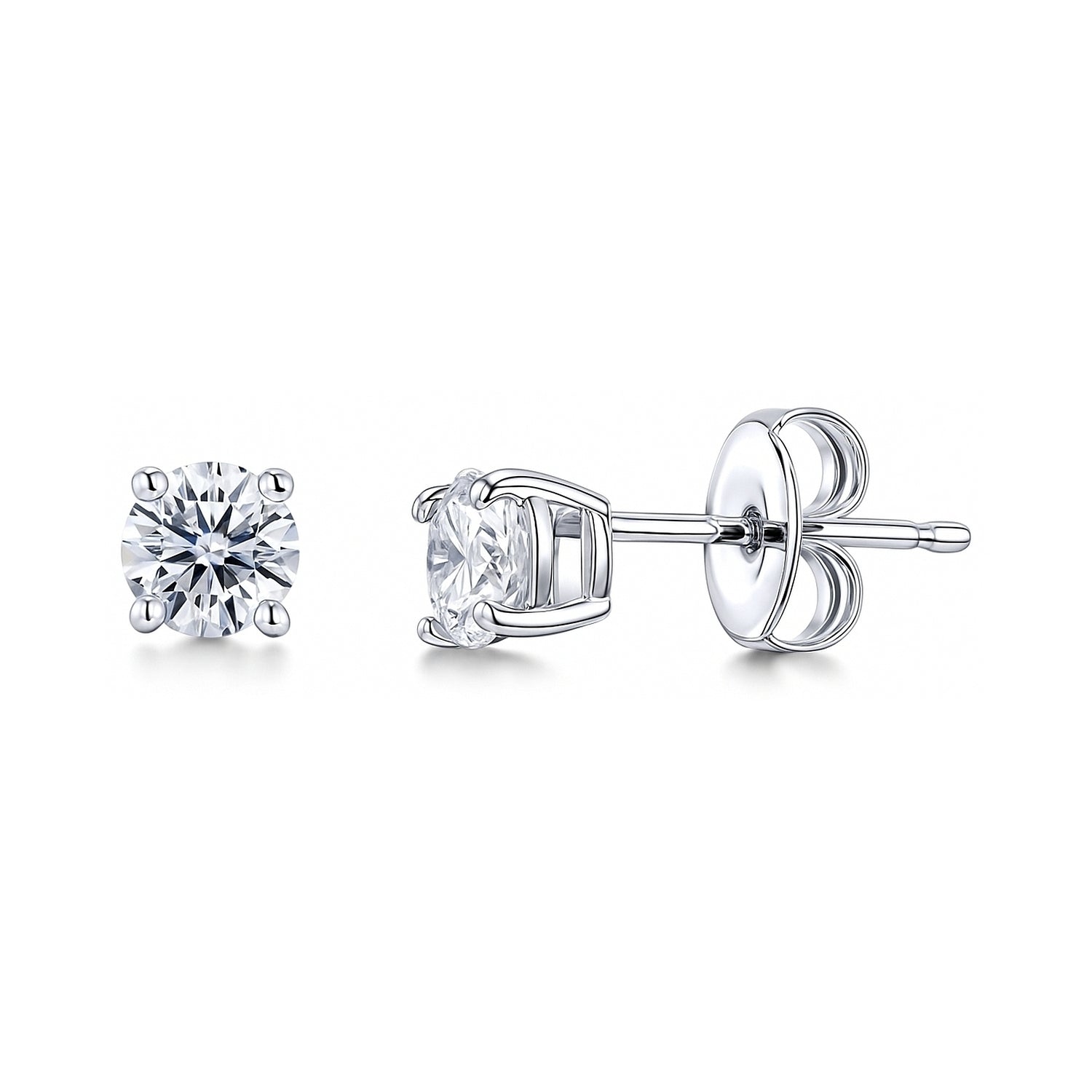 Solitaire CZ Stud Earrings in Sterling Silver, 5mm