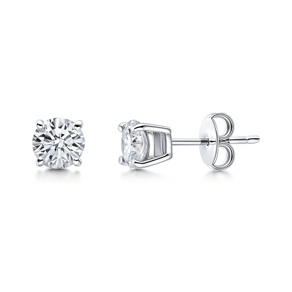 Shiny Stainless Steel CZ Stud Earrings For Everyday – 3mm To 8mm, Round, White, Unisex