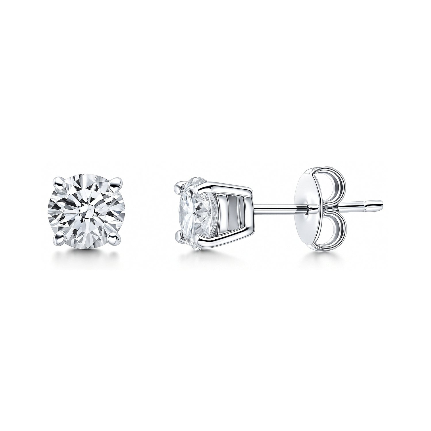 Solitaire CZ Stud Earrings in Sterling Silver, 6mm