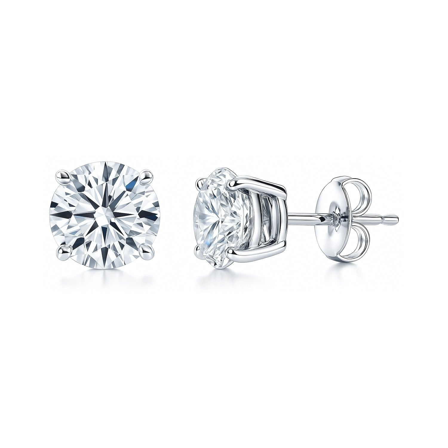 Solitaire CZ Stud Earrings in Sterling Silver, 9mm