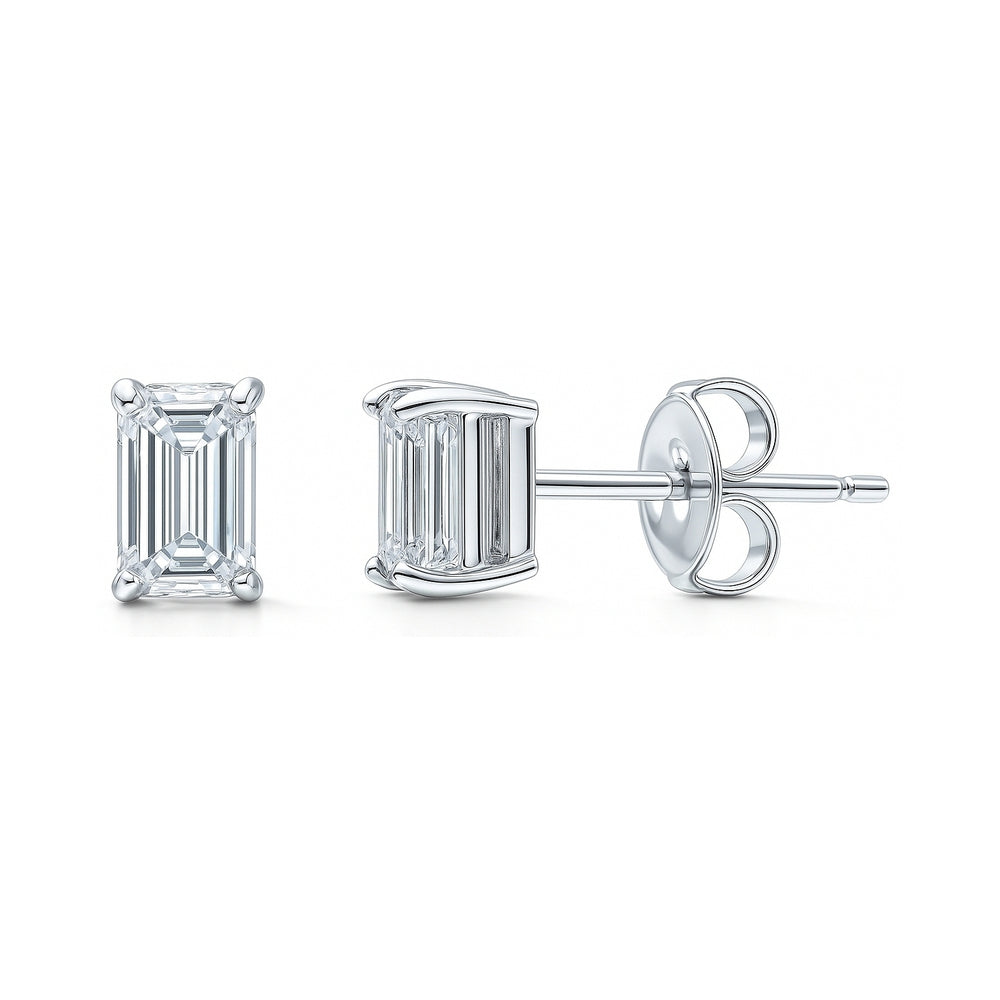 Solitaire Emerald Cut CZ Stud Earrings in Sterling Silver