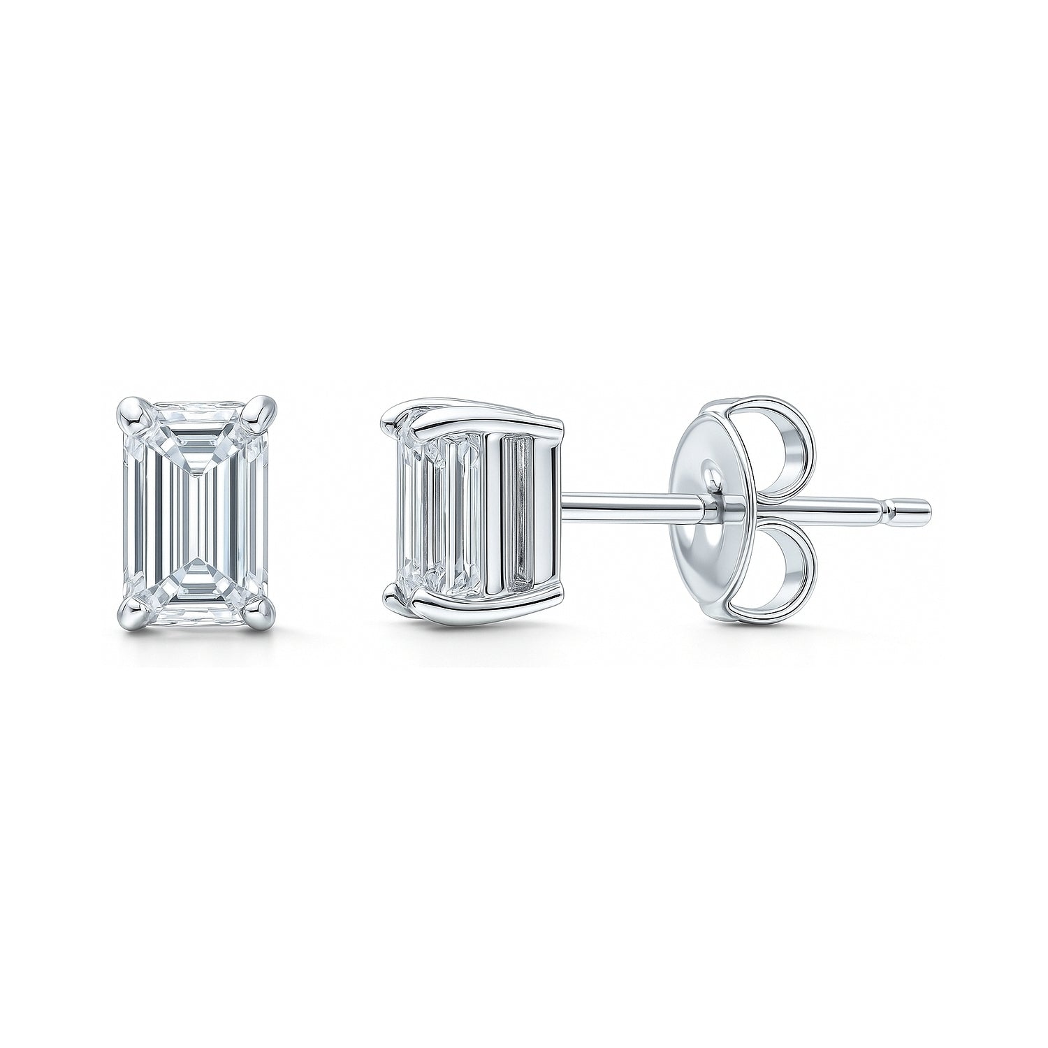 Solitaire Emerald Cut CZ Stud Earrings in Sterling Silver, 6mm x 4mm