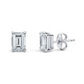 Solitaire Emerald Cut CZ Stud Earrings in Sterling Silver, 7mm x 5mm
