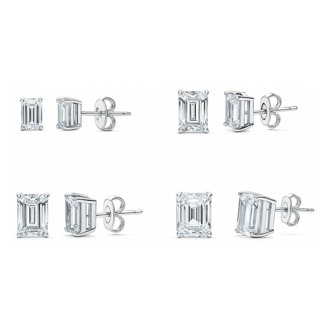 Solitaire Emerald Cut CZ Stud Earrings in Sterling Silver