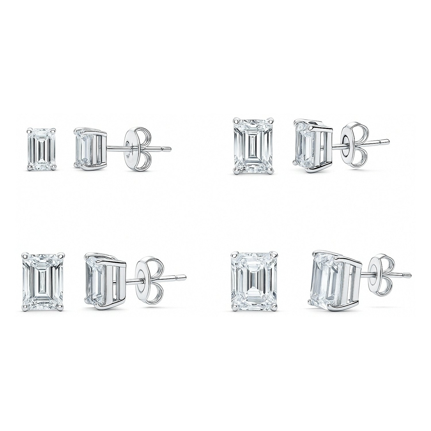 Solitaire Emerald Cut CZ Stud Earrings in Sterling Silver