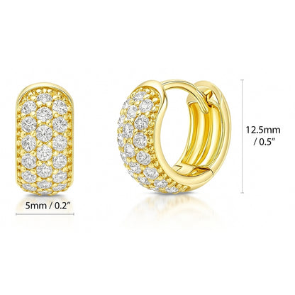 Dome CZ Huggie Earrings in Gold Flashed Sterling Silver, 2 Pairs