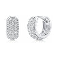 Dome CZ Mini Huggie Earrings in Sterling Silver 0.5 inch, Rhodium Plated