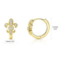 Fleur De Lis CZ Mini Huggie Earrings in Sterling Silver 0.5 inch, Yellow Gold Flashed