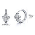 Fleur De Lis CZ Mini Huggie Earrings in Sterling Silver 0.5 inch, Rhodium Plated