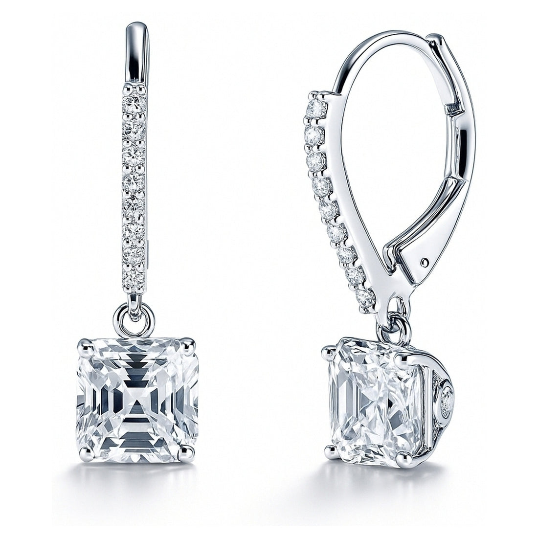 CZ Leverback Earrings in Sterling Silver